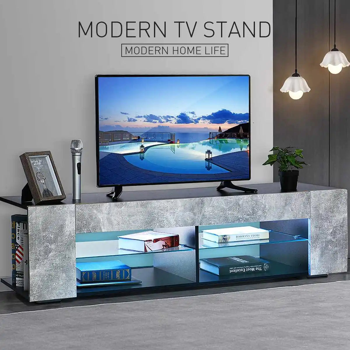 57 Inch Luxury High Capacity TV Cabinet Modern LED TV Stand Living Room Furniture High Gloss TV Unit Console