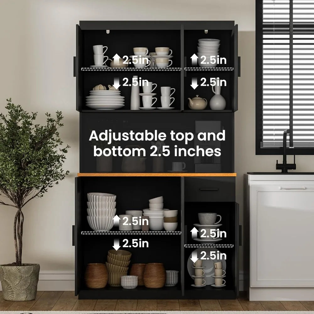 Cabinet, 71" Tall Kitchen Hutch with countertop with Power Outlet