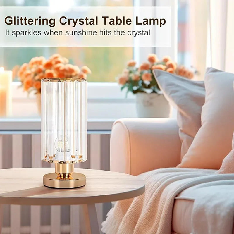 Modern Crystal Table Lamps Set of 2 Elegant Small Desk Lamps with Metal Base