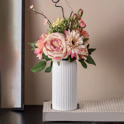 Striped Ceramic-Like Plastic Vase for Floral Arrangement