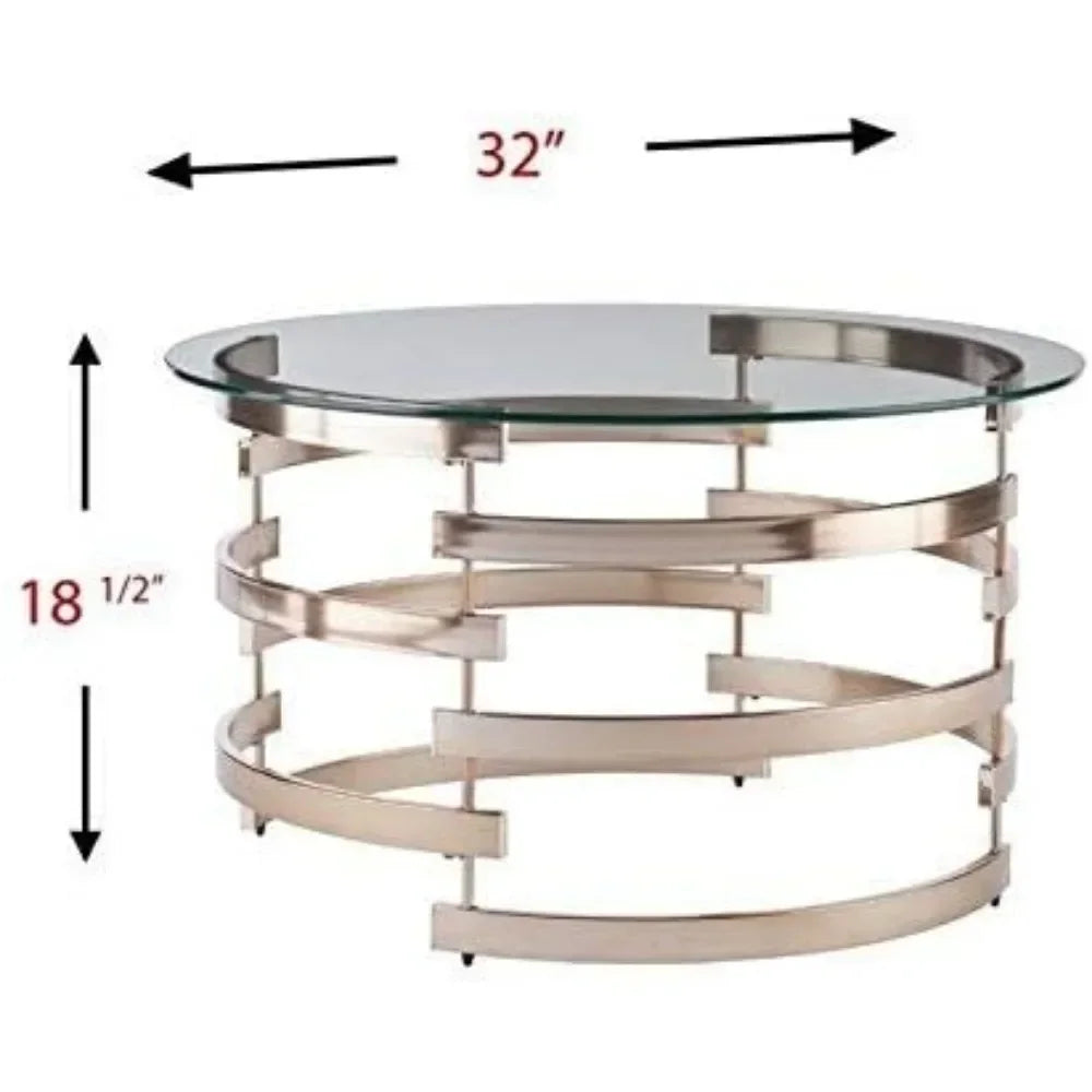 Contemporary Round Glass Top Coffee Table, 32D x 32W x 18.5H in, Champagne, coffee table