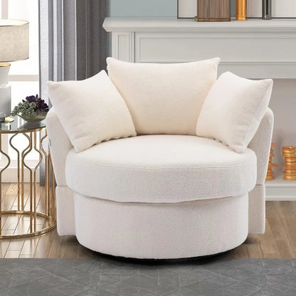 Swivel Barrel Chair Modern Round Oversized Barrel Chairs, Sofa Lounge Accent Chair, Akili 360°Swivel Chair with 3 Pillow