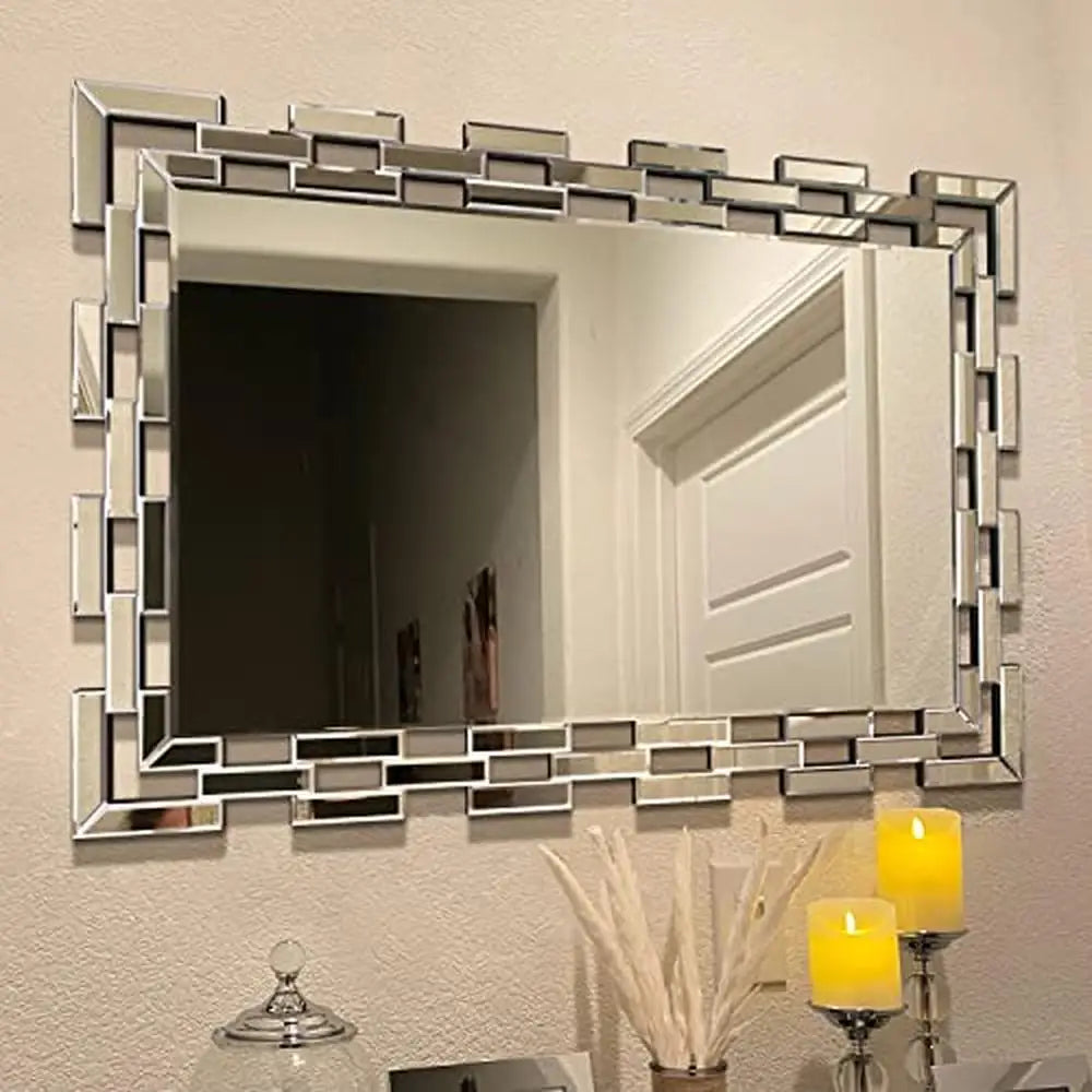 Large Rectangular Wall Mirror Modern Accent Greek Key Style Glass  Bedroom, Living Room, Hotel