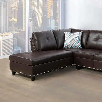 2 Piece Faux Leather Left Facing Sectional Sofa,furniture living room,  luxury modern, sofa Brown