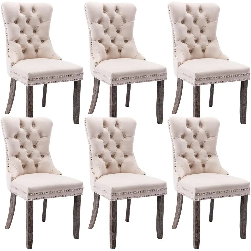 Tufted Dining Chairs Set of 6, Back Ring, Solid Wood Dining Chairs