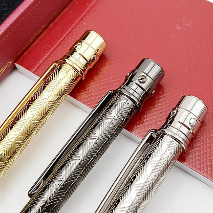 Ballpoint Luxury All Metal Pattern Barrel Thin Style Santos Golden / Silver Trim Writing Smooth Pen