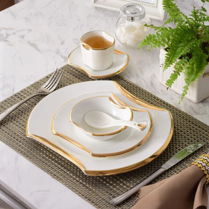 Creative Gilded Porcelain Tableware Fine Steak Barbecue Plates & Bowls Hotel Restaurant Cooking Dishes Kitchen Set New