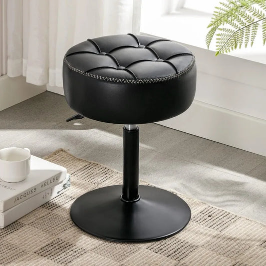 Adjustable Vanity Stool, 360°Swivel Vanity Chair Stool, Black Stool Chair for Vanity, Small Faux Leather Vanity