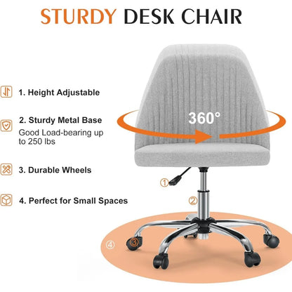 Armless Office Chair Cute Desk Chair, Modern Fabric Home Office Desk Chairs with Wheels Adjustable Swivel