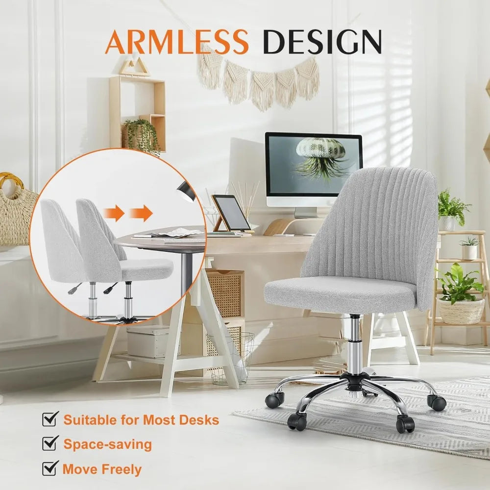 Armless Office Chair Cute Desk Chair, Modern Fabric Home Office Desk Chairs with Wheels Adjustable Swivel