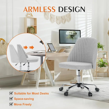 Armless Office Chair Cute Desk Chair, Modern Fabric Home Office Desk Chairs with Wheels Adjustable Swivel