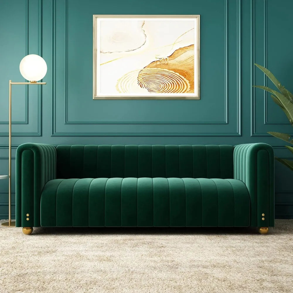 81" W Tufted Velvet Modern Sofa with Round Handrails and Metal Legs