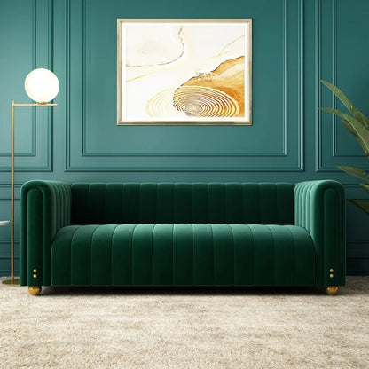 81" W Tufted Velvet Modern Sofa with Round Handrails and Metal Legs