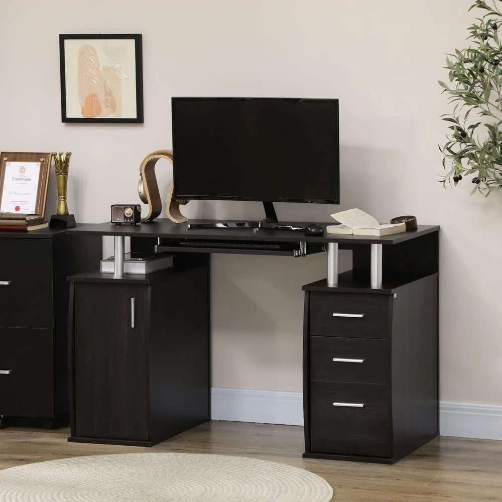 Computer Desk with Keyboard Tray and Storage Drawers