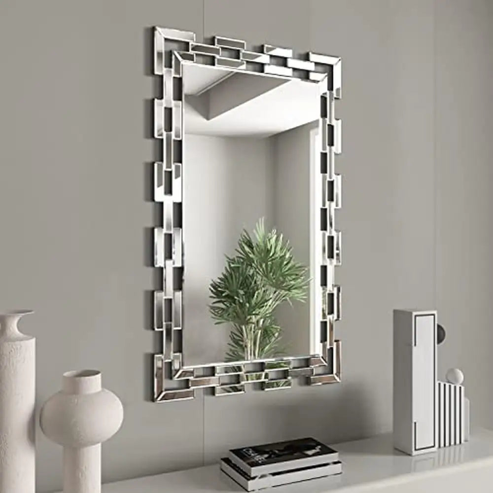 Large Rectangular Wall Mirror Modern Accent Greek Key Style Glass  Bedroom, Living Room, Hotel