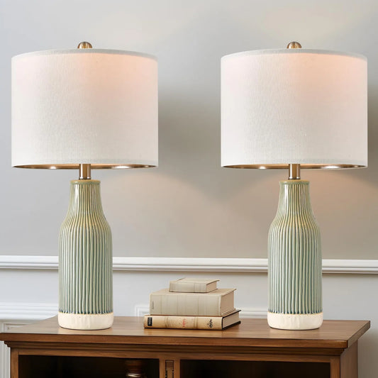 Modern Ceramic Table Lamp Set of 2 Living Room, Farmhouse Bedside Nightstand Lamp