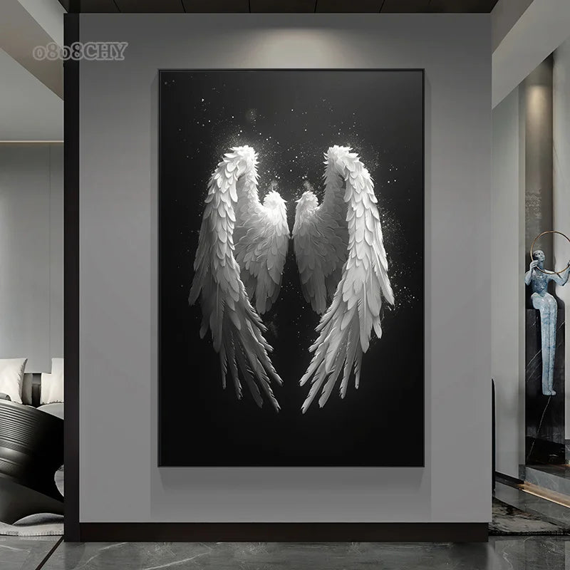 Beautiful White Angel Wings Canvas Painting