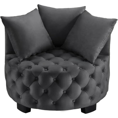 Contemporary Upholstered Tufted Leisure Chair Accent Chair,Sofa Lounge Club Round Chair with 3 Pillows, Barrel Chair