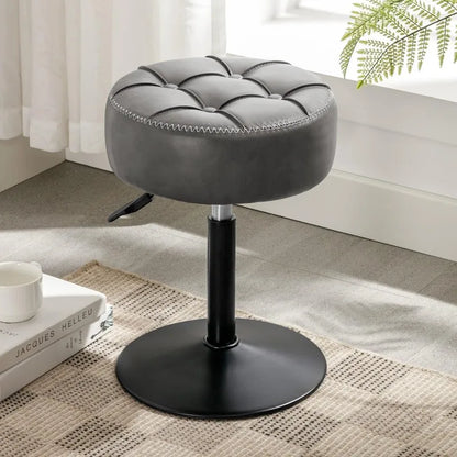 Adjustable Vanity Stool, 360°Swivel Vanity Chair Stool, Black Stool Chair for Vanity, Small Faux Leather Vanity