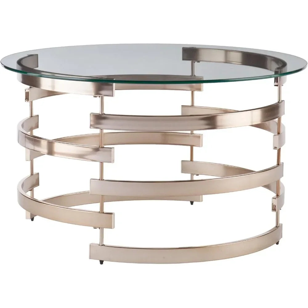 Contemporary Round Glass Top Coffee Table, 32D x 32W x 18.5H in, Champagne, coffee table