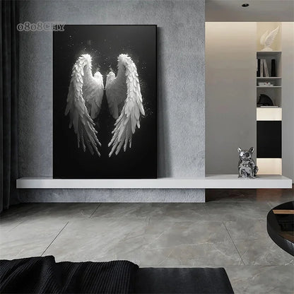 Beautiful White Angel Wings Canvas Painting