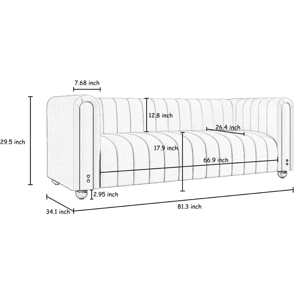 81" W Tufted Velvet Modern Sofa with Round Handrails and Metal Legs