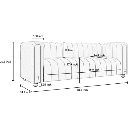 81" W Tufted Velvet Modern Sofa with Round Handrails and Metal Legs