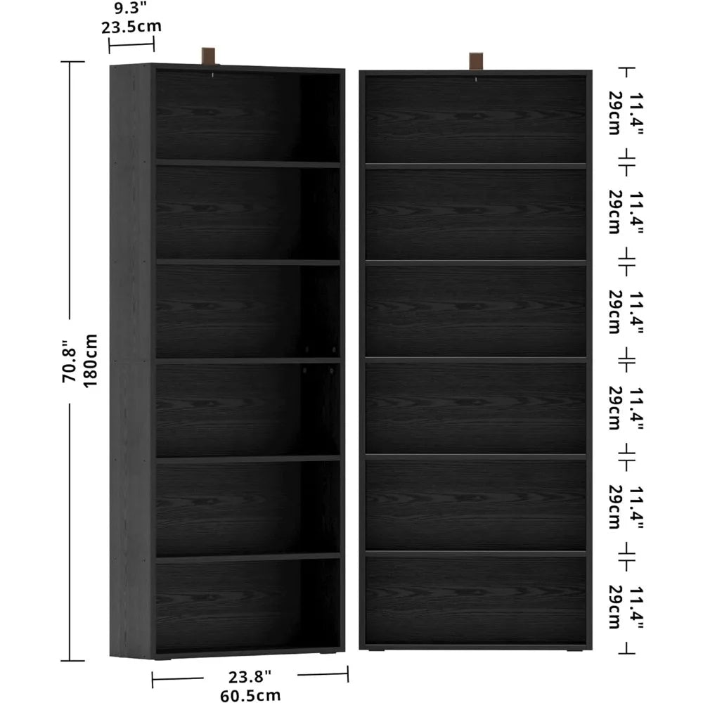 Floor Standing 6 Tier Display Storage Shelves 70in Tall Bookcase for Home Office