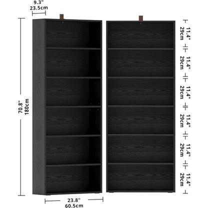 Floor Standing 6 Tier Display Storage Shelves 70in Tall Bookcase for Home Office