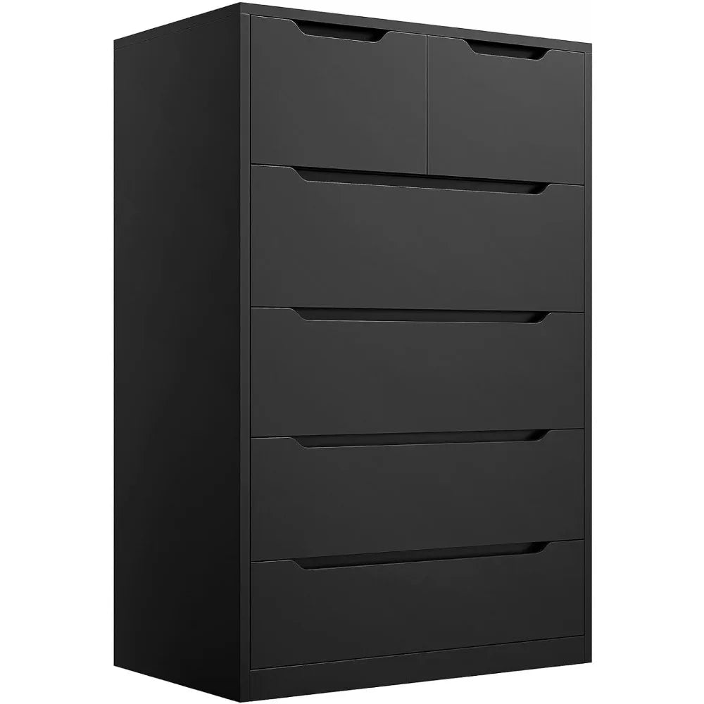 Dresser for Bedroom, Dresser with 6 Wood Drawers Tall Dresser with Large Organizer, Wood Dressers & Chests of Drawers Black/White