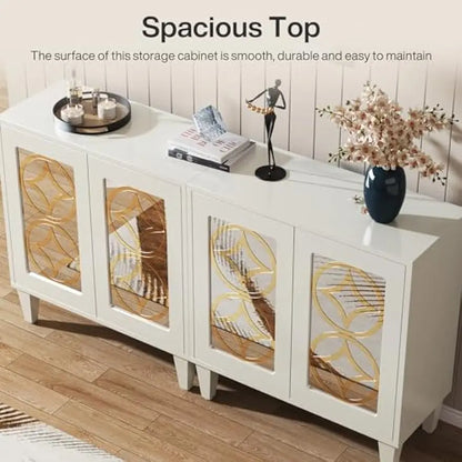 Set of 2, 59-Inch Luxury Sideboard with Acrylic Mirrors