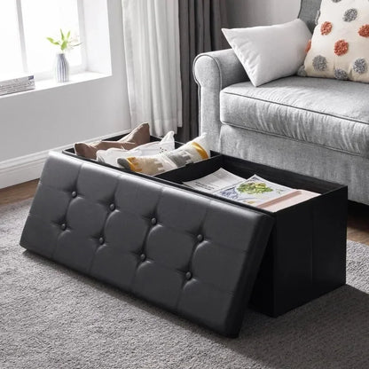 43" Storage Ottoman Bench Leather Footstool