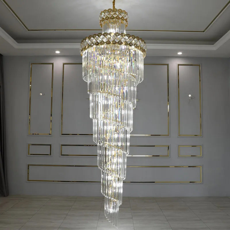 Crystal Chandelier Duplex Building Chandelier Villa High Spiral Staircase Hotel Lobby Hall Luxury Engineering  Pendant Lamps