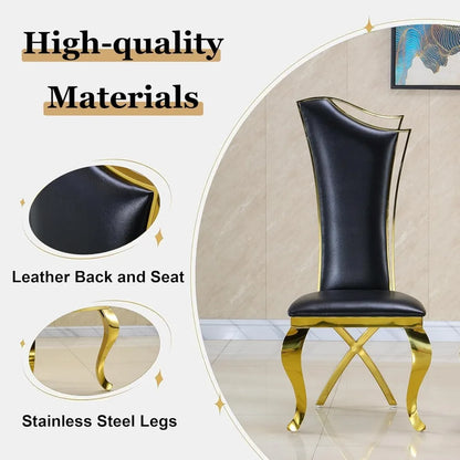 Dining Chairs Set of 2,Modern Leather Upholstered Chairs with High Backrest Gold/Stainless Steel Legs