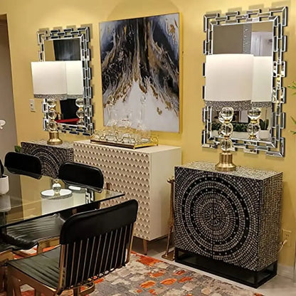 Large Rectangular Wall Mirror Modern Accent Greek Key Style Glass  Bedroom, Living Room, Hotel