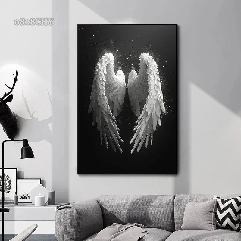 Beautiful White Angel Wings Canvas Painting