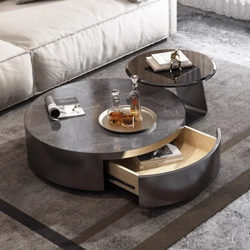 Aesthetic Clear Coffee Table Modern Black Round Marble Round Nordic Side Table