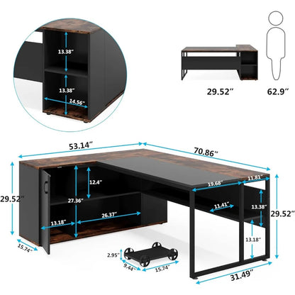 71-inch Executive Desk, L Shaped Desk with Cabinet Storage, Business Furniture Desk Workstation Office