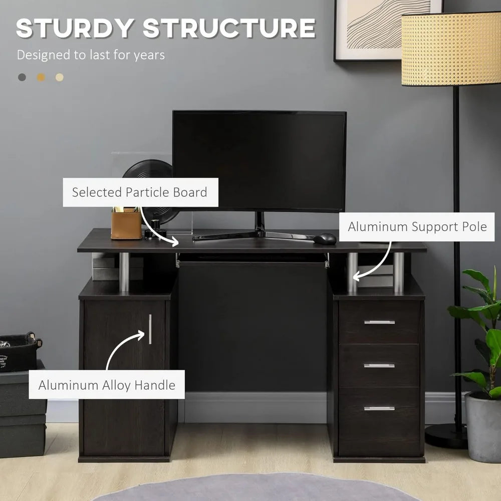 Computer Desk with Keyboard Tray and Storage Drawers