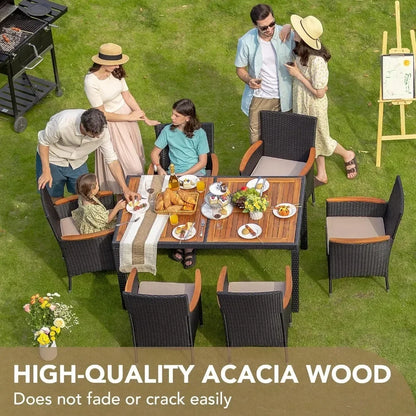 Patio Furniture Sets, Dining 7 PCS Furniture, Patio Conversation Set with Acacia Wood TableTop, Outdoor Furniture Sets