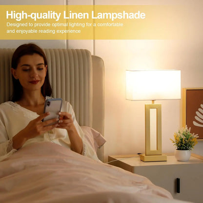 Table Lamps Set of 2 - Touch Bedside Lamps with USB C+A, 3 Way Dimmable Gold Lamp