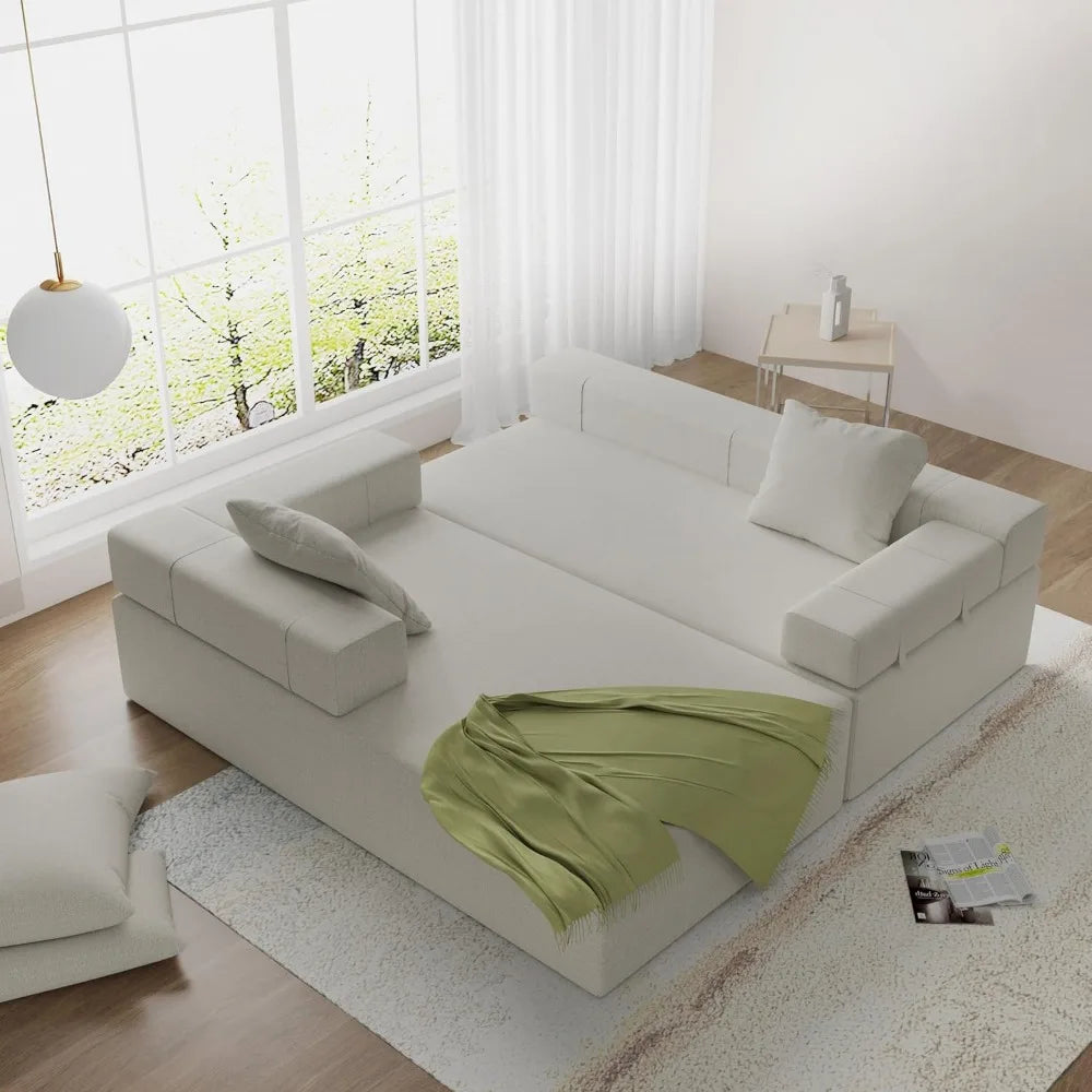 Modular Cloud Sofa Couch, Chenille Fabric Sectional with Pillows and Removable Armrest