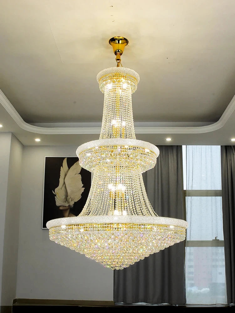 Luxury Living Room Crystal Chandelier Staircase European Large Chrome Villa High Ceiling Lighting