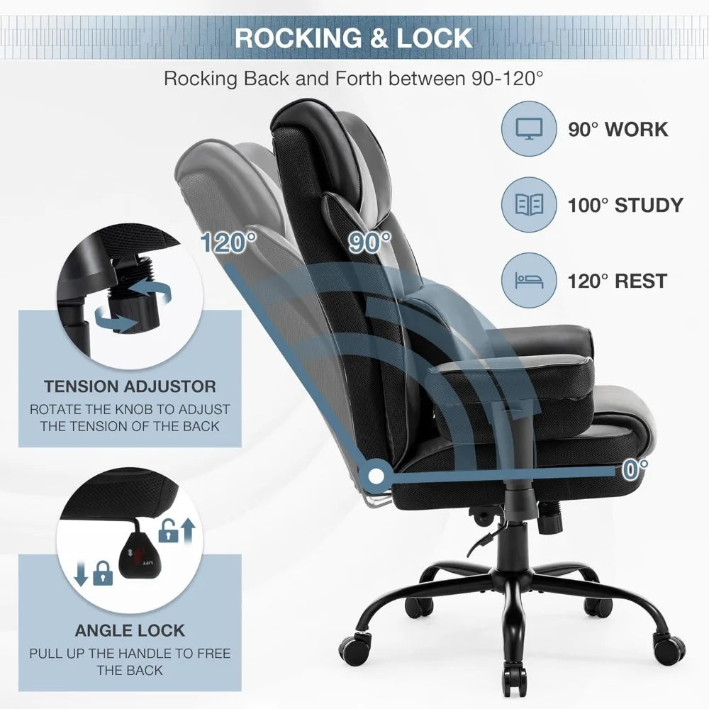 High Back Office Chair, Ergonomic, with Adjustable Armrests, Massage Lumbar Support, Height Adjustable, Executive Chair