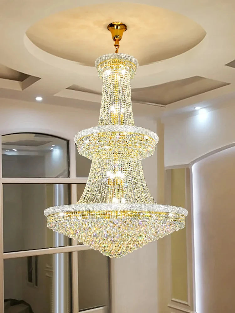 Luxury Living Room Crystal Chandelier Staircase European Large Chrome Villa High Ceiling Lighting