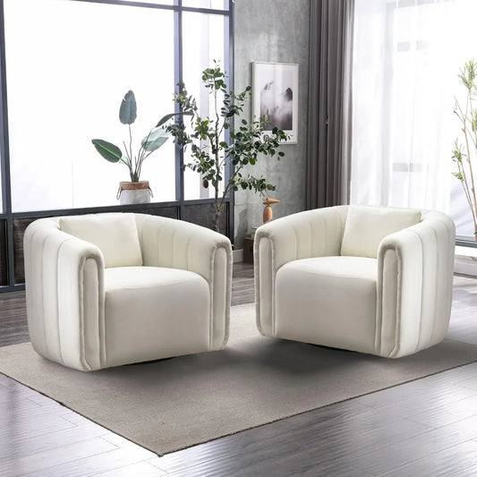 Swivel Barrel Chair Set of 2 with Plump Pillow, Velvet Accent Chair, Comfy Round Armchair, Swivel Accent Chair