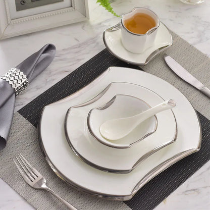 Creative Gilded Porcelain Tableware Fine Steak Barbecue Plates & Bowls Hotel Restaurant Cooking Dishes Kitchen Set New