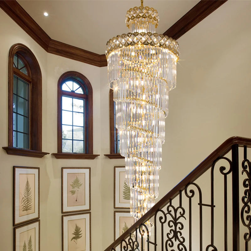 Crystal Chandelier Duplex Building Chandelier Villa High Spiral Staircase Hotel Lobby Hall Luxury Engineering  Pendant Lamps