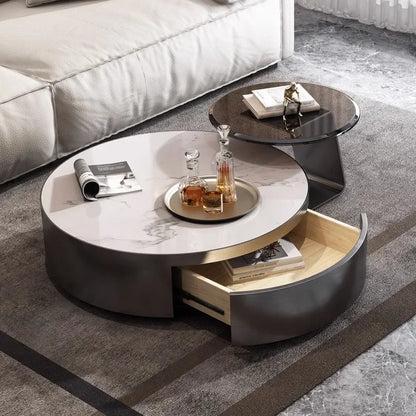 Aesthetic Clear Coffee Table Modern Black Round Marble Round Nordic Side Table