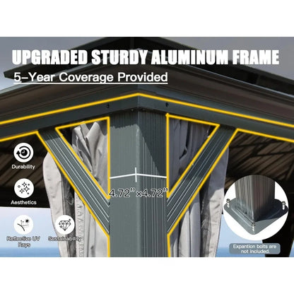 14x22FT Hardtop Gazebo, Permanent Outdoor Gazebo with Galvanized Steel Double Roof and Aluminum Frame, Curtain and Netting